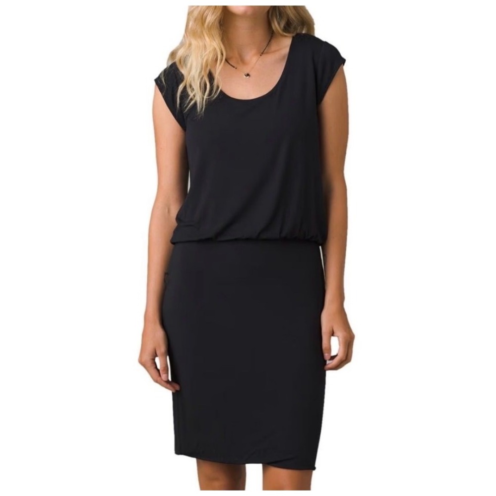 Prana Janey Foundation Midi Dress Large Black Stretchy Athleisure Scoop Neck